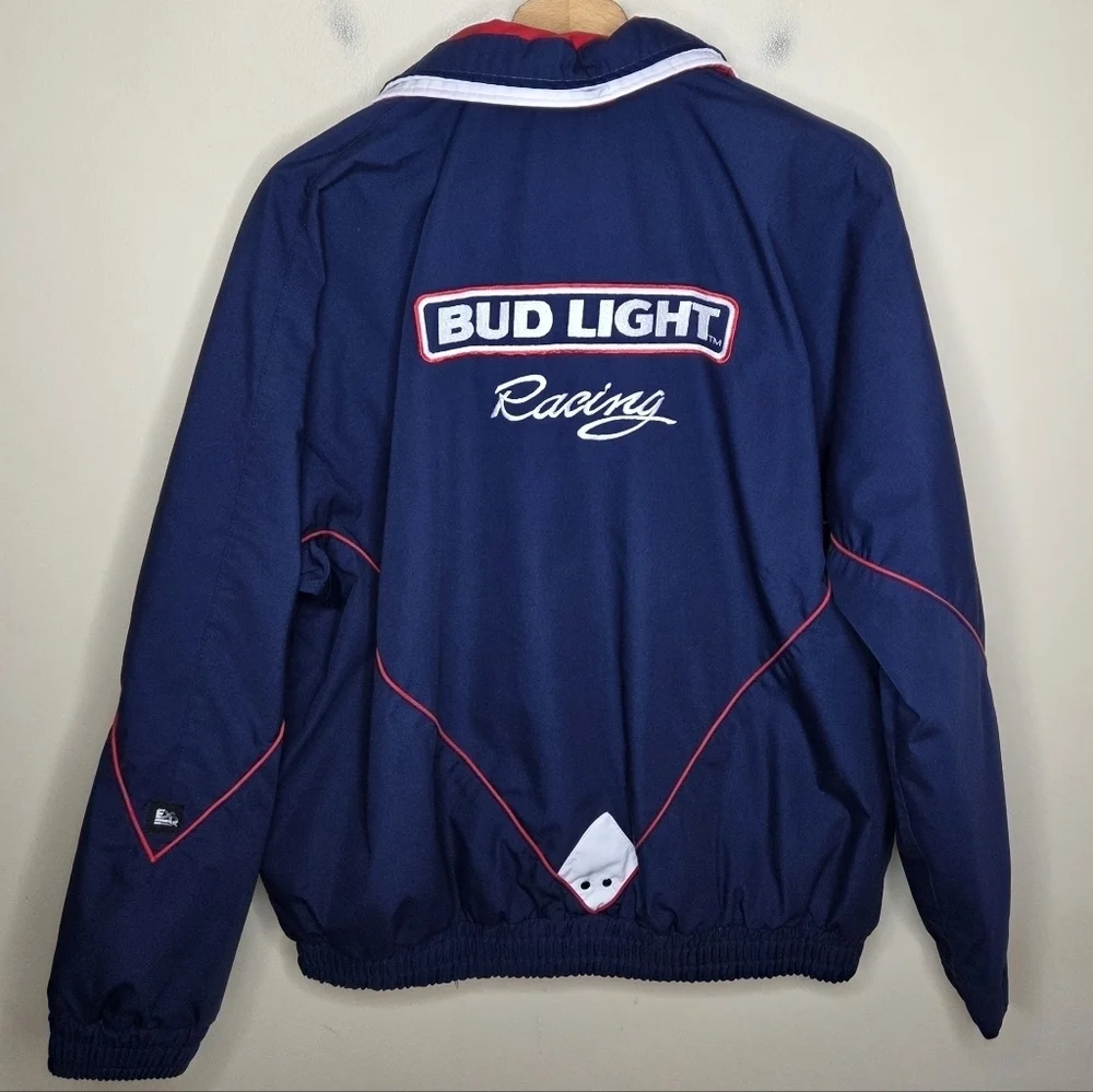 Vintage Bud Light Racing Navy Blue Red & White Jacket Size Large